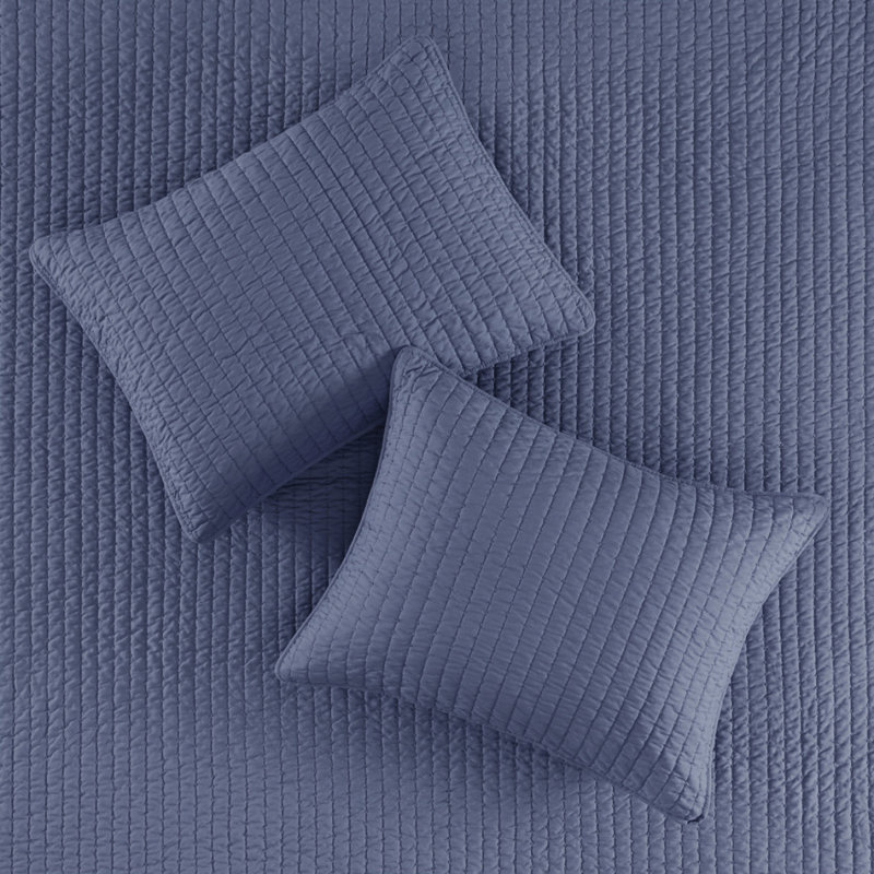 Ensemble d'édredon Micro Velours côtelé , Courtepointe pour grand lit + 2 taies décoratives, Marine