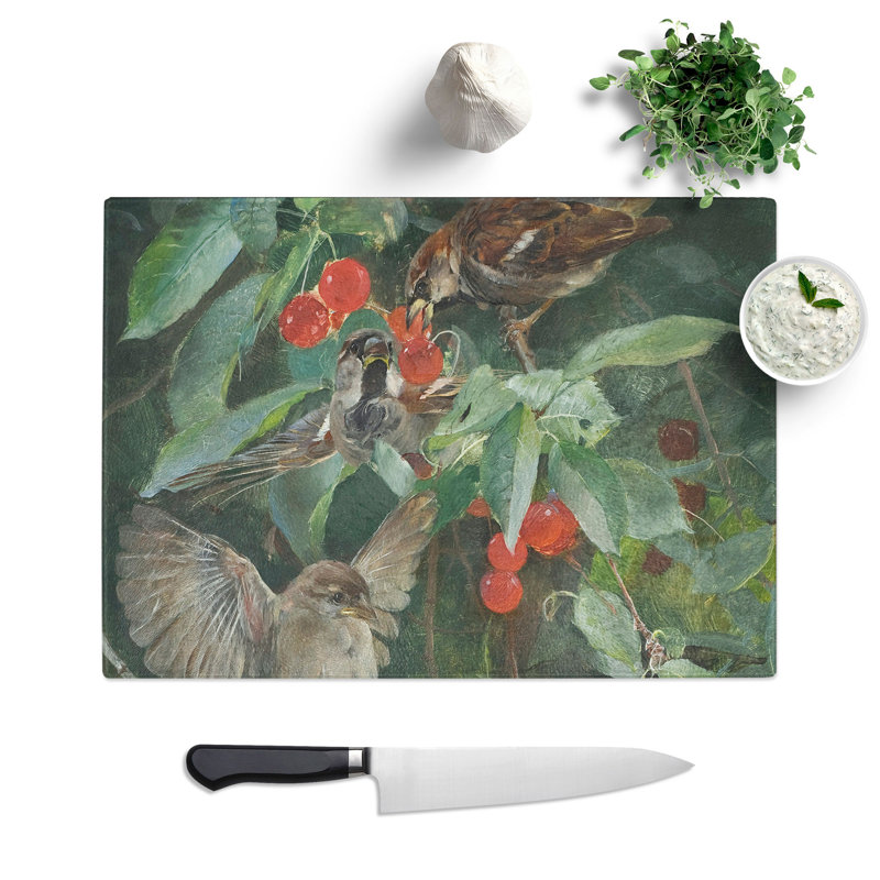 Sparrows in a Cherry Tree by Bruno Liljefors Chopping Board, 0.4cm H x 28.5cm W x 39cm L