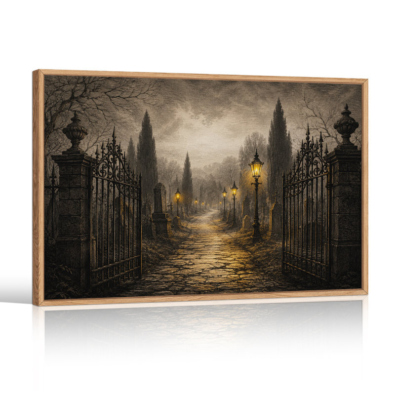 Toile ouverte sur un chemin pavé brumeux et halloween, 24"H x36"W