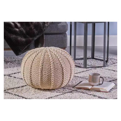  Knitted Pouf, Handcrafted Decorative Ottoman for Living Room, Versatile Footrest or Accent Seating with Cozy Texture
