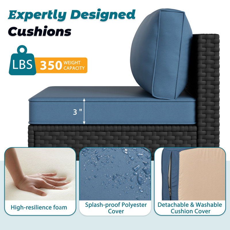 4-Person Outdoor Patio Set Seating Group with Cushions, Navy, Black