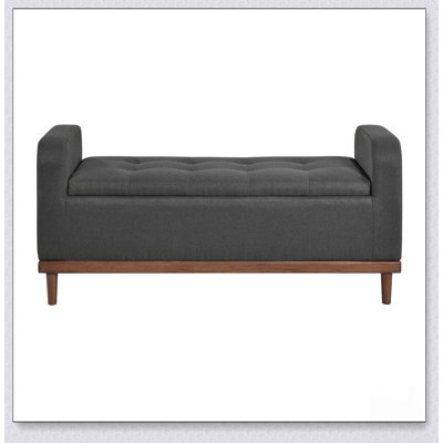 Mid-Century Modern Lift Top Storage Bench with Tufted Dark Gray Upholstery and Solid Wood Walnut Finish, Perfect for Extra Seating and Storage