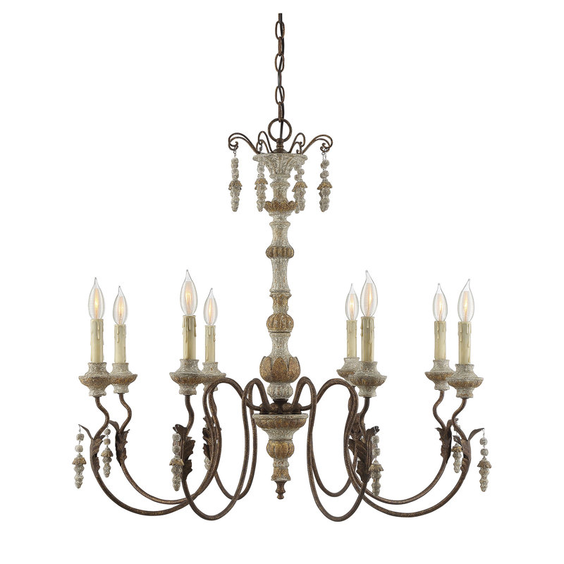 Lustre traditionnel 8 lumières façon bougie avec accents perles Groton