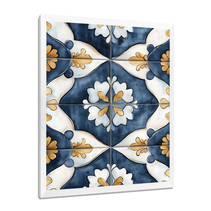 Azulejo bleu et blanc - Tableau encadré à motif global, H 40 po x l 30 po, White Picture Framed