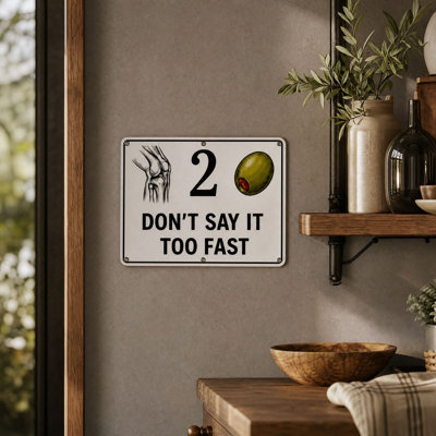 Polyester pillowcase Funny Knee Two Olive Pun Metal Tin Sign Vintage Don’t Say It Too Fast Wordplay Wall   Humorous Bar Kitchen Garage Metal Door Sign Home Decor