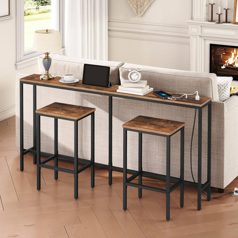 Rustic Console Table With Charging Station Narrow Sofa Table Behind Couch Table With Outlets And USB Ports, Brown