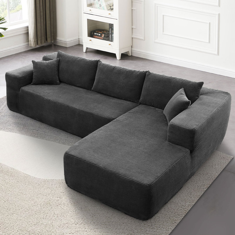 Canapé-lit 2 pièces avec coussin Kessas, Orienté à droite, Velours côtelé gris