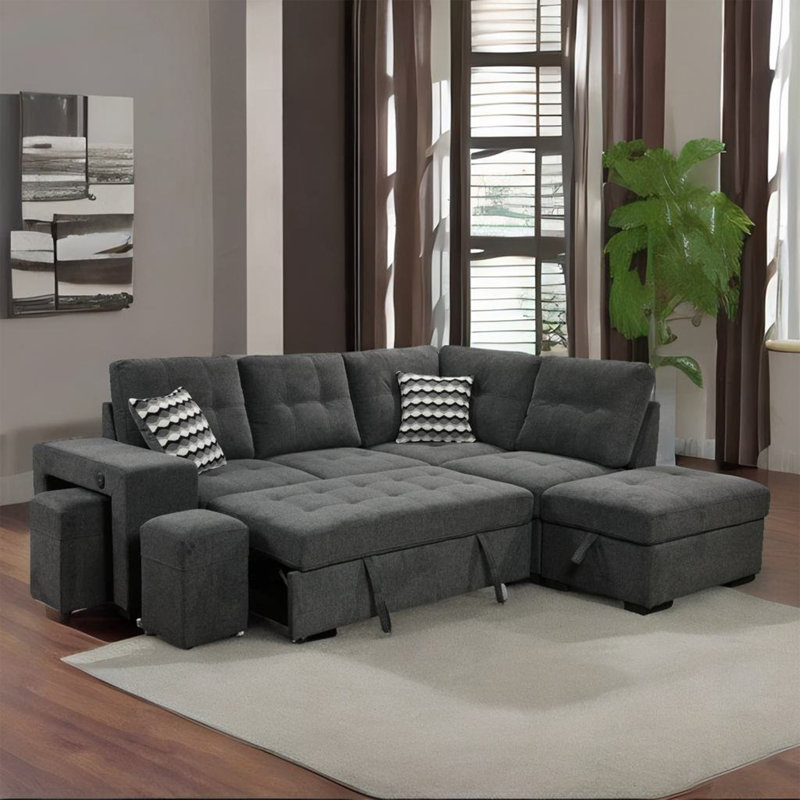 Canapé-lit modulaire escamotable, Sergé de polyester gris foncé