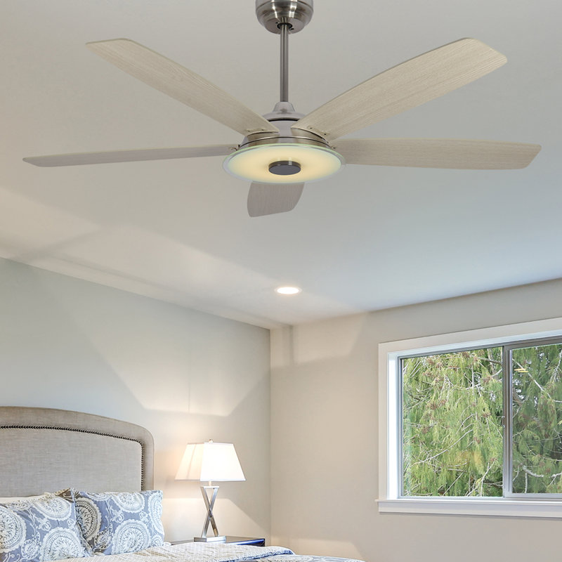 Alceo 52'' Ceiling Fan with LED Lights, Silver/Light Wooden