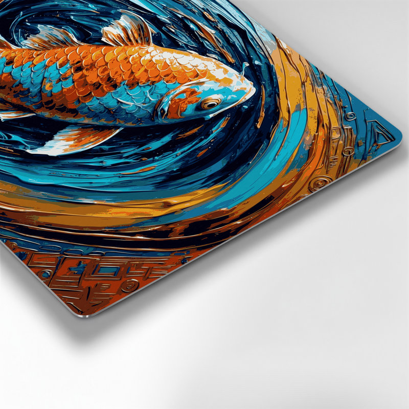 Art mural en métal bleu du sud-ouest, Koi Fish 33, H 240 po x l 240 po x P 0,05 po