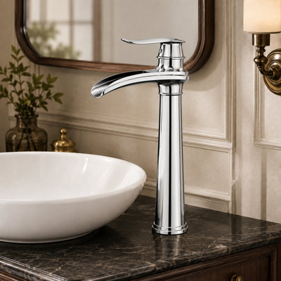 VanoFall Waterfall Vessel Polished Chrome Single Hole, Single Handle With Drain Assembly