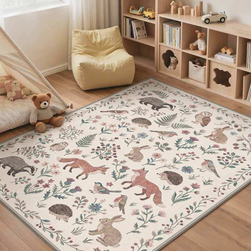  Tapis intérieur beige avoine lavable à la machine avec envers antidérapant Allegro, Rectangle 6 pi x 9 pi