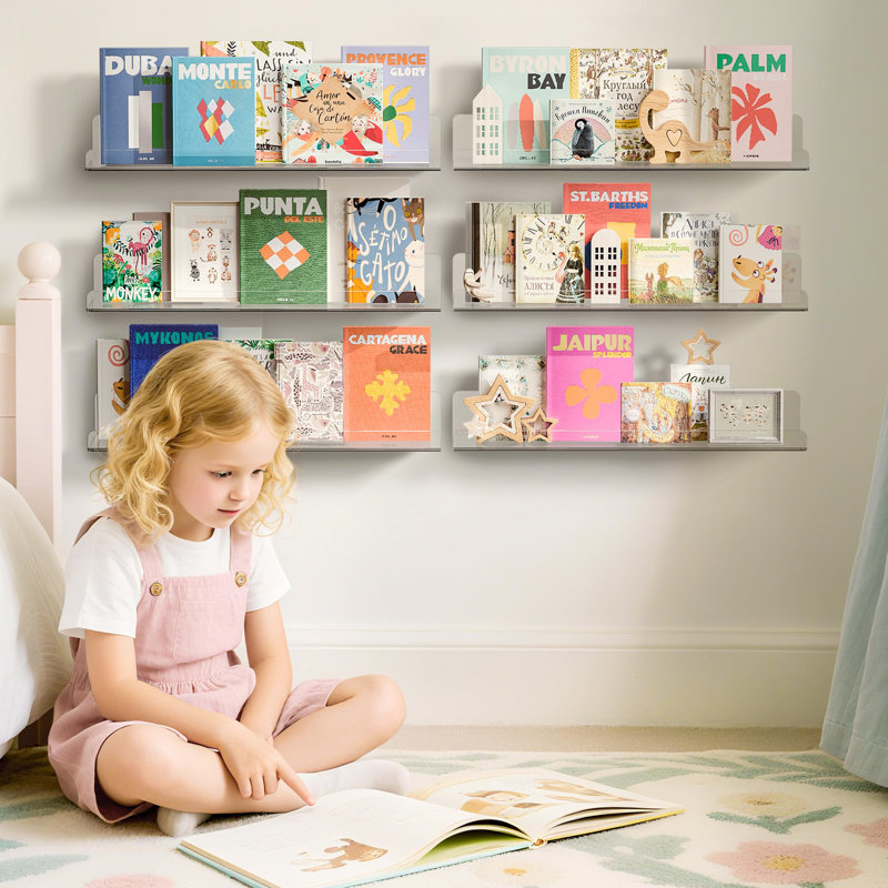 6 Pack Acrylic Shelves For Wall Storage, Floating Bookshelves For Kids, Display Shelf Organizer For Bathroom, Bedroom, Living Room, Kitchen, Room Decor, Clear