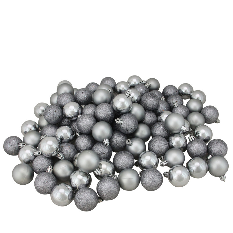Ornements de boule de Noël 96 pièces à 96 finitions en étain gris incassable 1,5 po (35 mm)