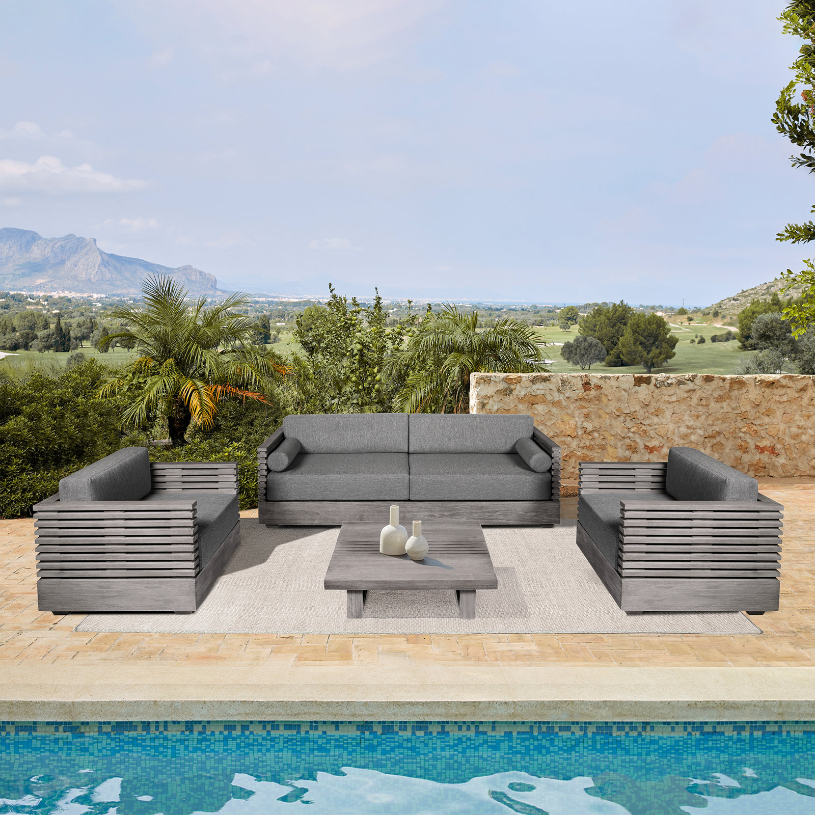 Fritz 83" Eucalyptus Patio Sofa, Grey Performance