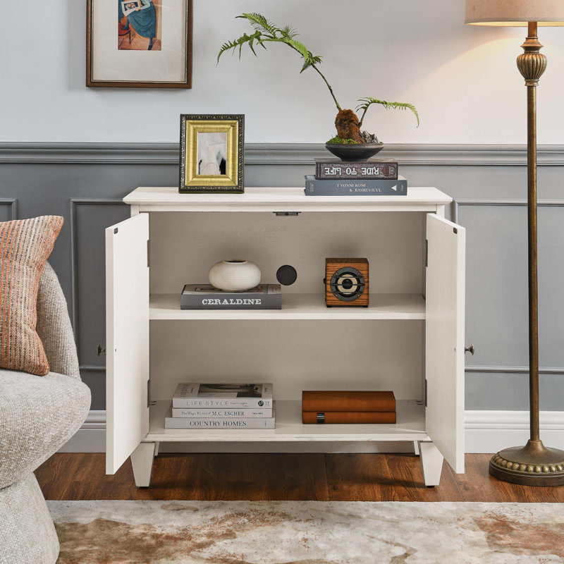 Buffet rétro 33,6 "en bois avec rangement, Blanc antique