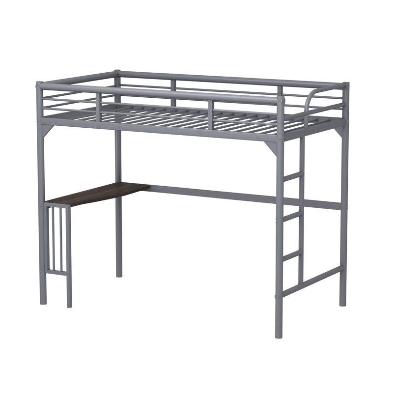 Lit mezzanine en métal avec bureau, échelle et garde-corps, Argent