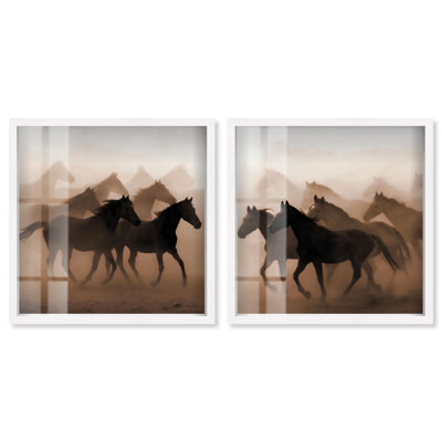 «Neutral Harmony», ensemble de 2 boîtes décoratives abstraites minimalistes par Art Remedy, cadre blanc, 41 x 41