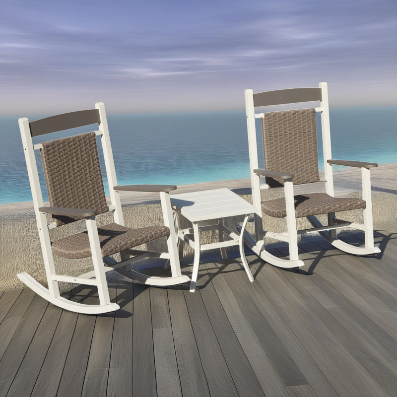 Ensemble de chaises berçantes 3 pièces en PEHD et en osier - surdimensionnés d'une capacité de 380 lb