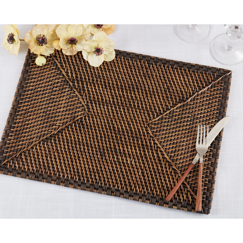 Brown Woven Rattan Rectangular Table Placemats Set of 4