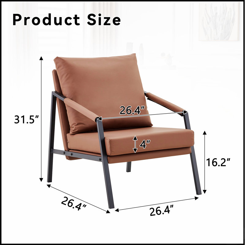 Fauteuil d'appoint moderne en similicuir, fauteuil rembourré simple avec structure en métal noir robuste, fauteuil de lecture industriel pour salon, chambre, bureau, salle d'attente