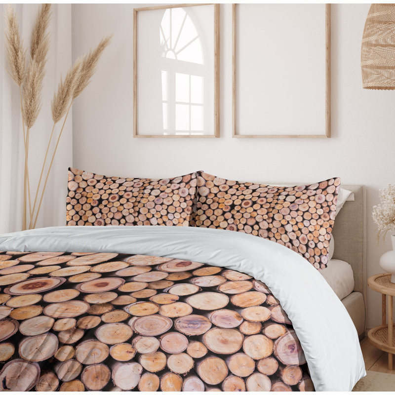 Rustic Wood Log Print Microfiber Queen Duvet Cover Set