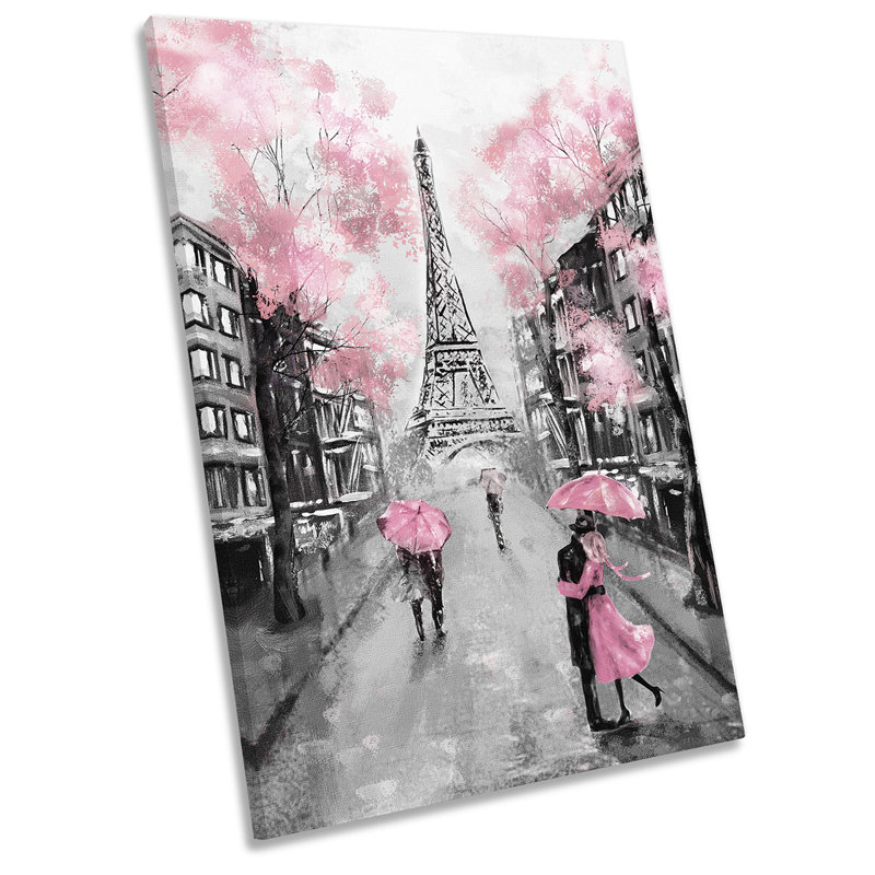 Floral Pink Eiffel Tower Paris - Wrapped Canvas Painting, 61cm H x 40.6cm W x 2cm D