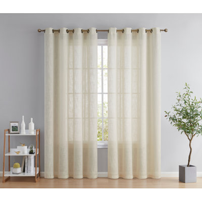 Aleksander Faux Linen Semi Sheer Grommet Curtain Pair