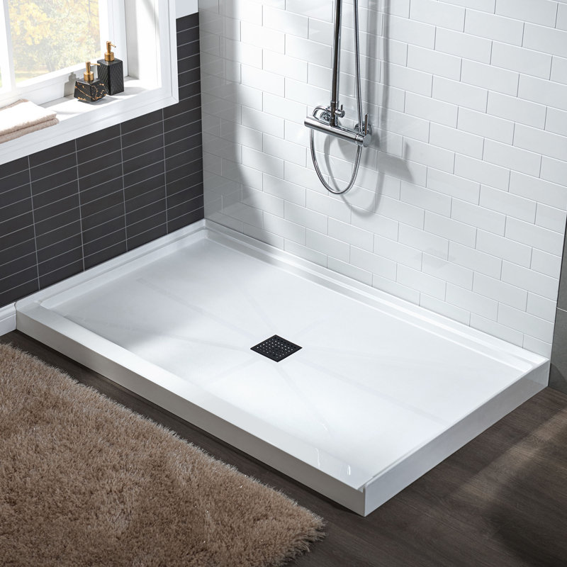 60" W x 32" D Solid Surface Single Threshold solid surfce Shower Pan Base with Drain Assembly & Drain Cover Included, Non-Slip