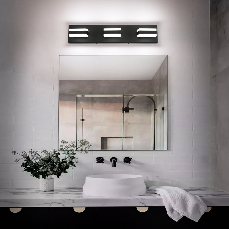 Matte Black Dimmable 3-Light LED Bathroom Vanity Fixture