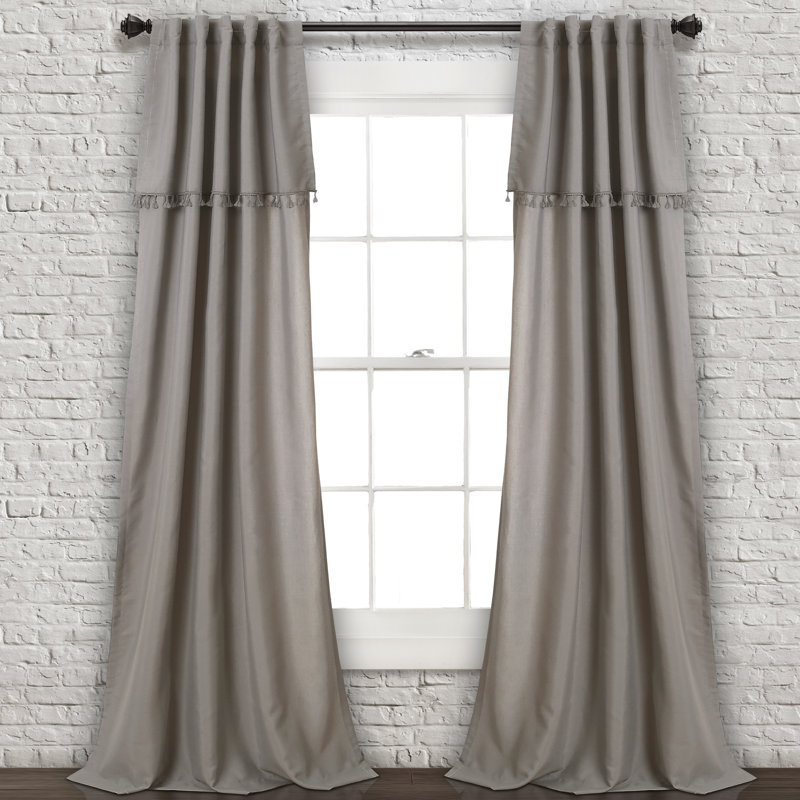 Paire de rideaux unis semi-transparents avec passe-tringle, Gris, l 40 po x L 84 po