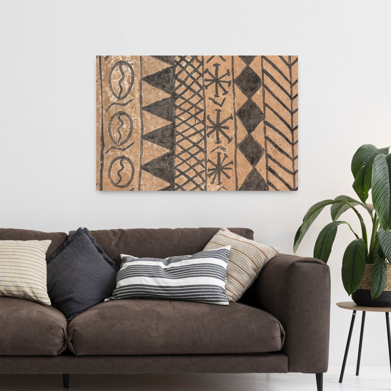 Motif tribal africain abstrait géométrique, art mural, 32" H x 48" W
