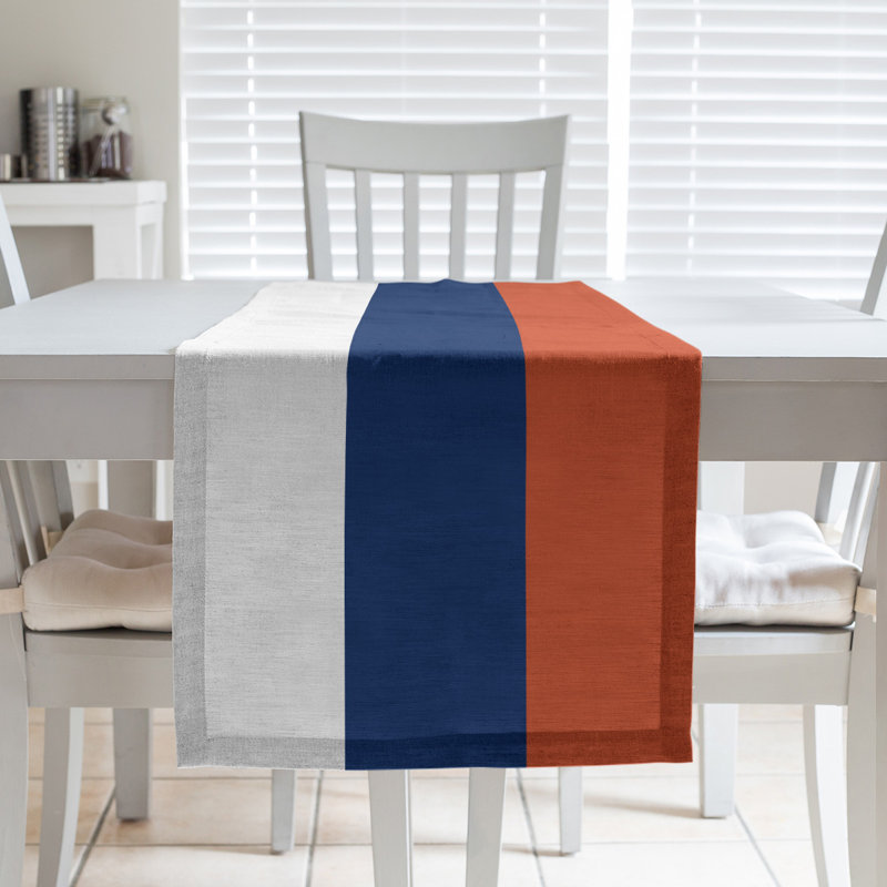 Edmonton Table Runner, 90" x 16", White/Orange/Navy Blue, Cotton Blend