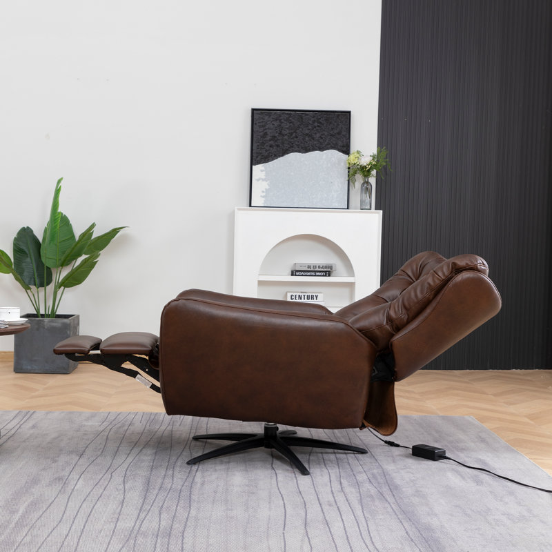 Fauteuil inclinable à oreilles pivotant en cuir véritable (ensemble de 2), Chocolat