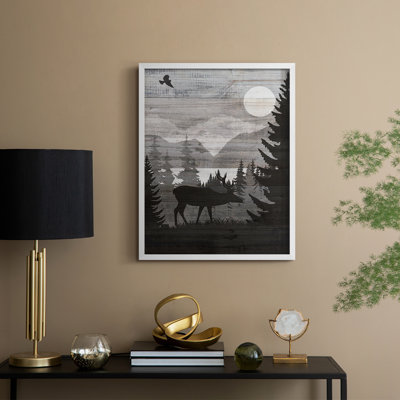 Reproduction encadrée de paysage canadien d'élan - bois massif