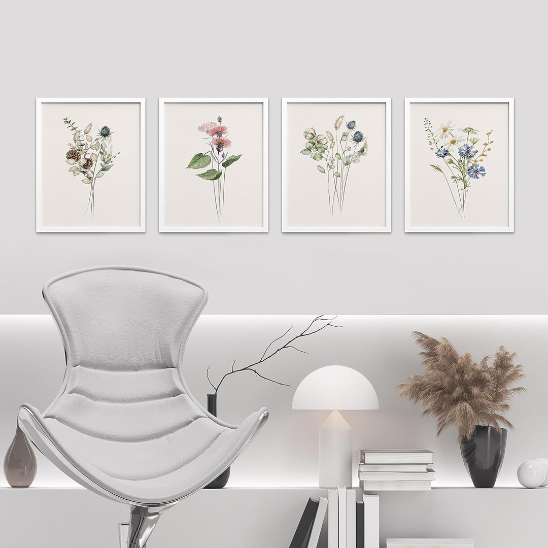 Minimal Botanical " IDEA4WALL Framed Forest Wildflower Collage Wall Art, Set Of 4 Floral Botanical Print Wall Decor Prints, Nature Wilderness Wall Decor For Living Room, Bedroom " 4 - Pieces IDEA4WALL 