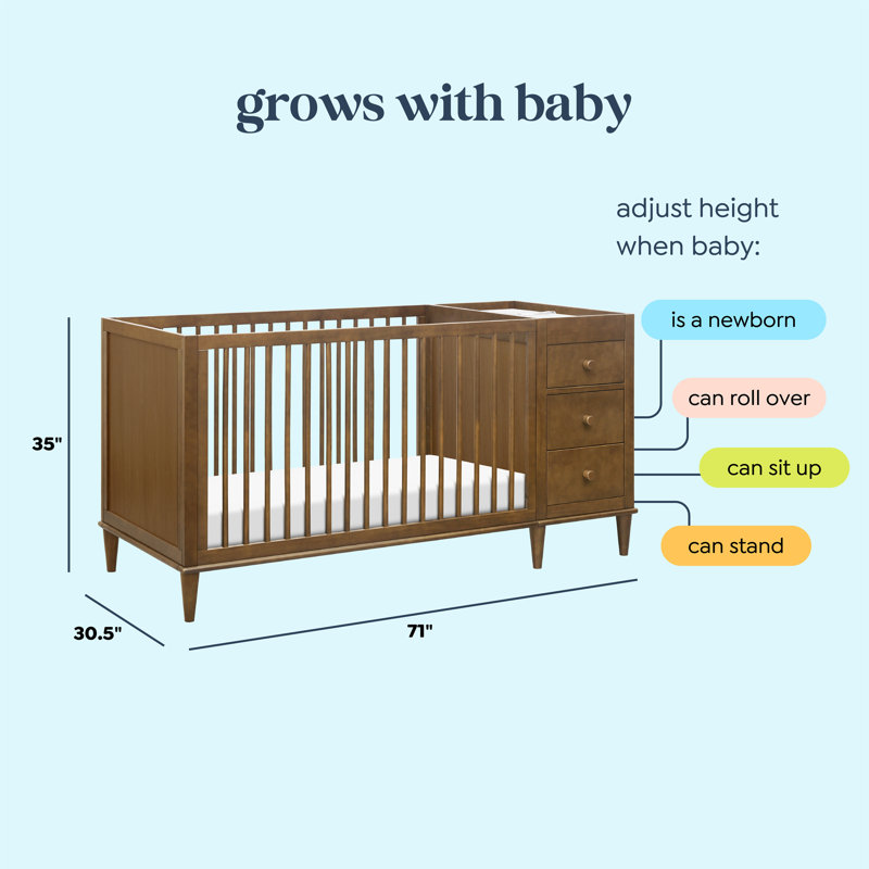 Walnut Convertible 3-in-1 Crib and Changer Combo