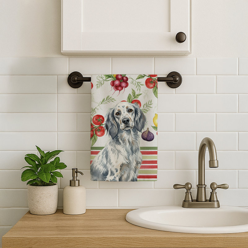 Blue Belton English Setter Vegetables Kitchen Towel, Blue Belton English Setter