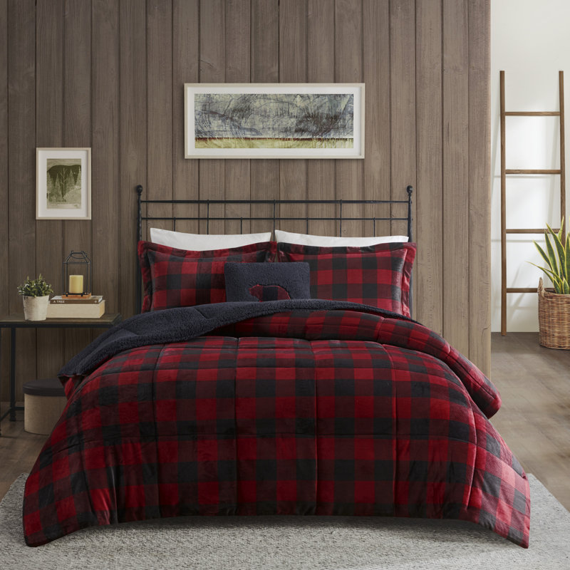Ensemble d'édredon ultra-doux Alton, Red/Black Buffalo Check, Édredon très grande taille, 2 taies et 2 coussin