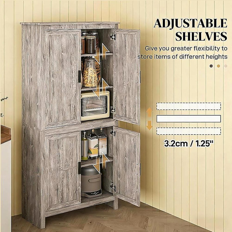 Armoire de rangement autoportante, garde-manger avec tablettes réglables, Gray