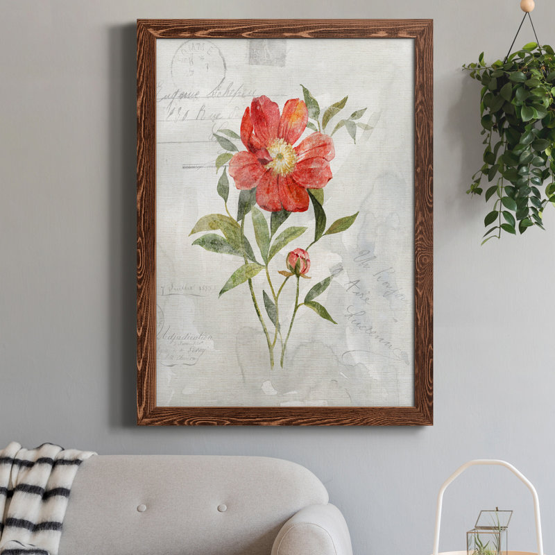 Lin pivoine - peinture sur toile encadrée, Érable, H 31,5 po x l 23,5 po x P 1,5 po