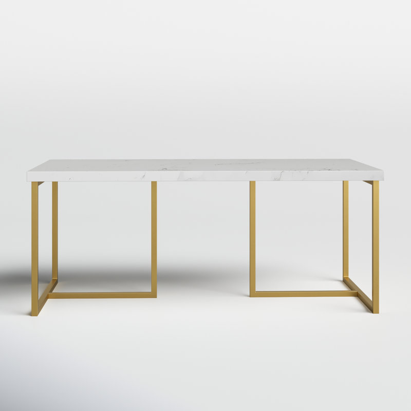 Elegant 43'' Gold and White Marble Rectangular Coffee Table