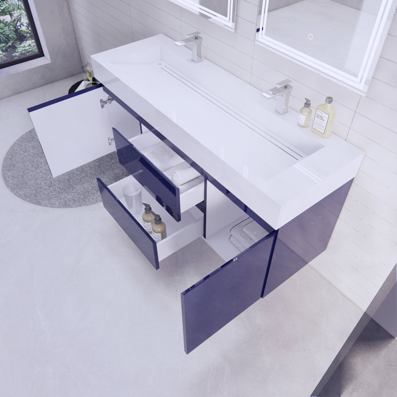 Babajide Bathroom Vanity with Acrylic Top, High Gloss Night Blue