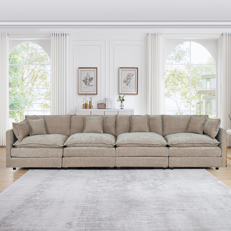 Canapé en chenille moderne, H 33,85 po x l 147,22 po x P 35,82 po, couleur café, 4