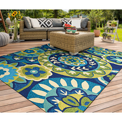 Croydon Floral Ocean Blue Green Handmade Indoor Outdoor Area Rug