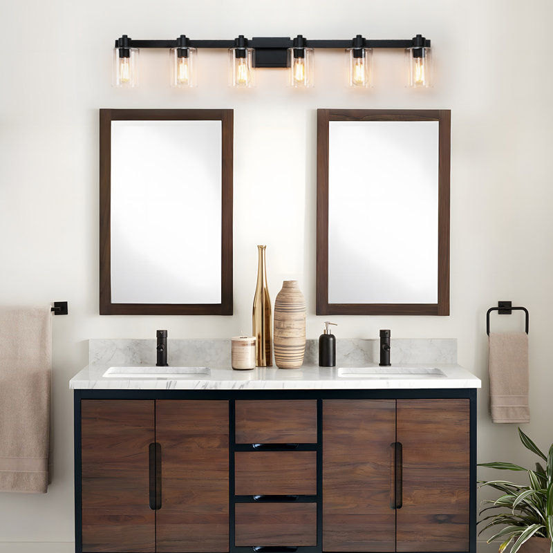 50'' 6-Light Matte Black Bathroom Vanity Light with Glass Shade, 6 Lights, Matte Black