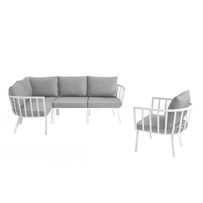 Ensemble de patio d'extérieur 5 pièces Riverside par Modway, gris, Blanc