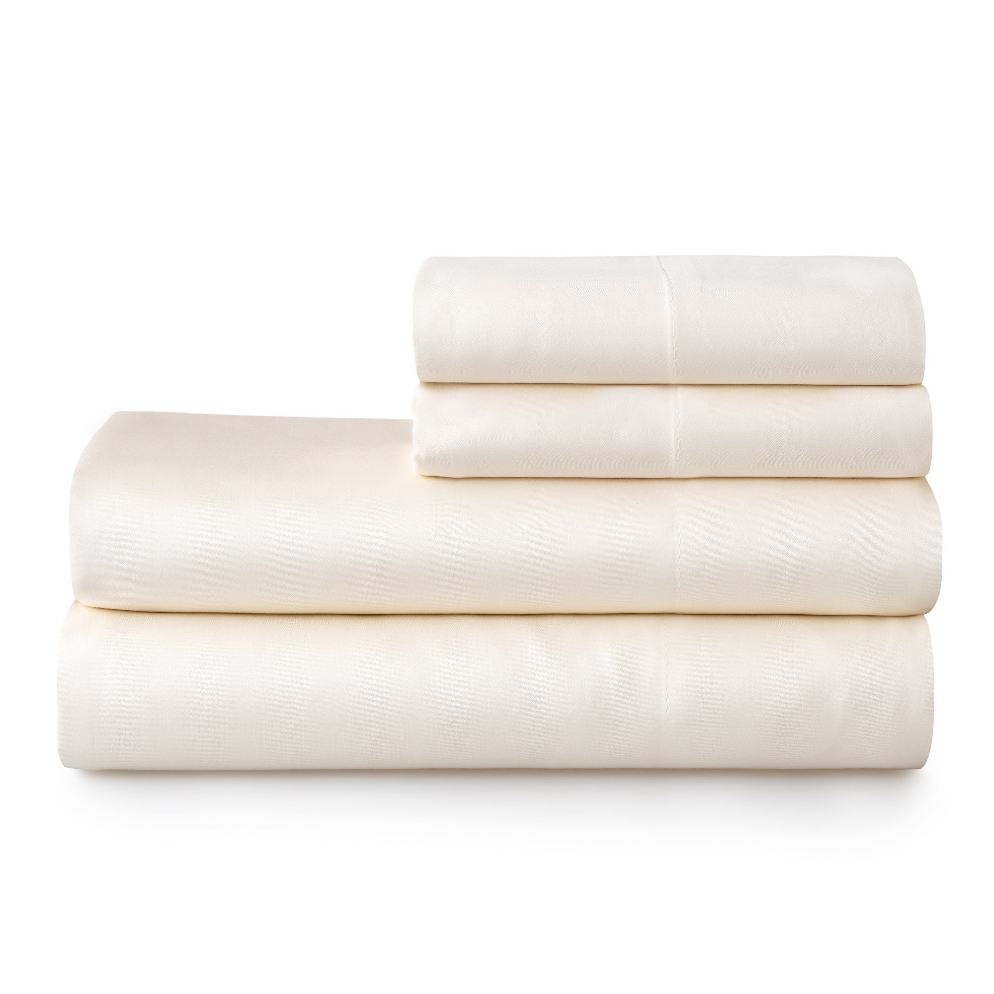 Portia Egyptian Cotton Sateen Sheet Set, Cream, King Sheet Set + Fitted Sheet + 2 Pillowcases