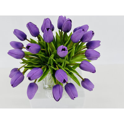 Tulips 30 Stems, Modern Arrangement, Real Touch Tulips, Artificial Faux Forever Centerpiece