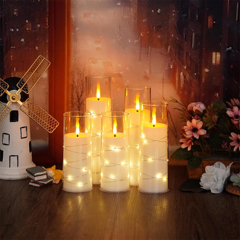 Flameless LED Candle with Timer Set of 5, White